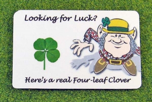 four leaf clover looking for luck wallet card
